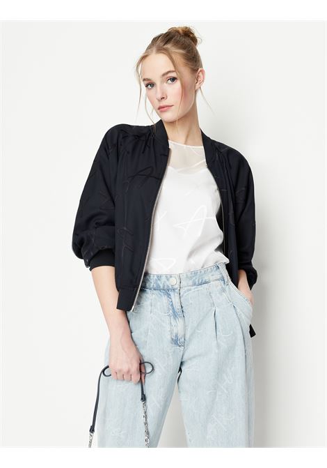 Blusa bianca in organza con scritta logo all over e canotta a tinta unita con spalline sottili ARMANI EXCHANGE | Camicie | 3RYH26 YN2KZ1000